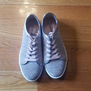 Girls sparkly blush pink sneakers. Used once.